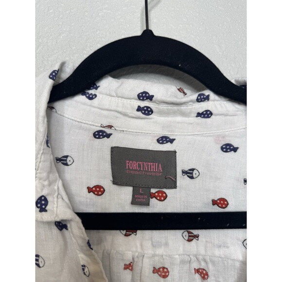 For Cynthia Beachwear Swimsuit Cover Up Fish Motif Beach Wear 100% Linen Large - Picture 2 of 4